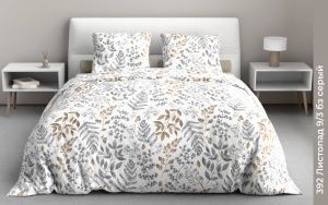 КПБ Бязь "Бояртекс" диз. № 392 Листопад, 9/3 Вид, б/з серый (N)