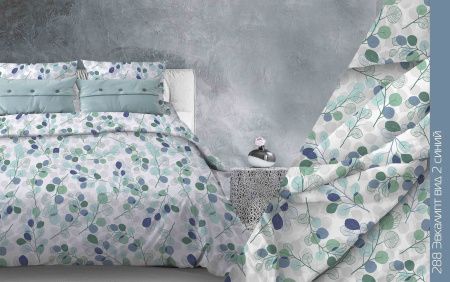 КПБ Бязь "Бояртекс" диз. № 288 Эвкалипт, 9/8 Вид, б/з синий (N)