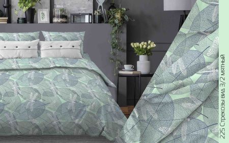 КПБ Бязь "Бояртекс" диз. № 225 Стрекозы, 3/2 Вид, мятный (N)